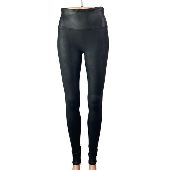 Spanx Women's Black Faux Leather Mid Rise Skinny Trousers Leggings Pants Size M - Picture 1 of 4